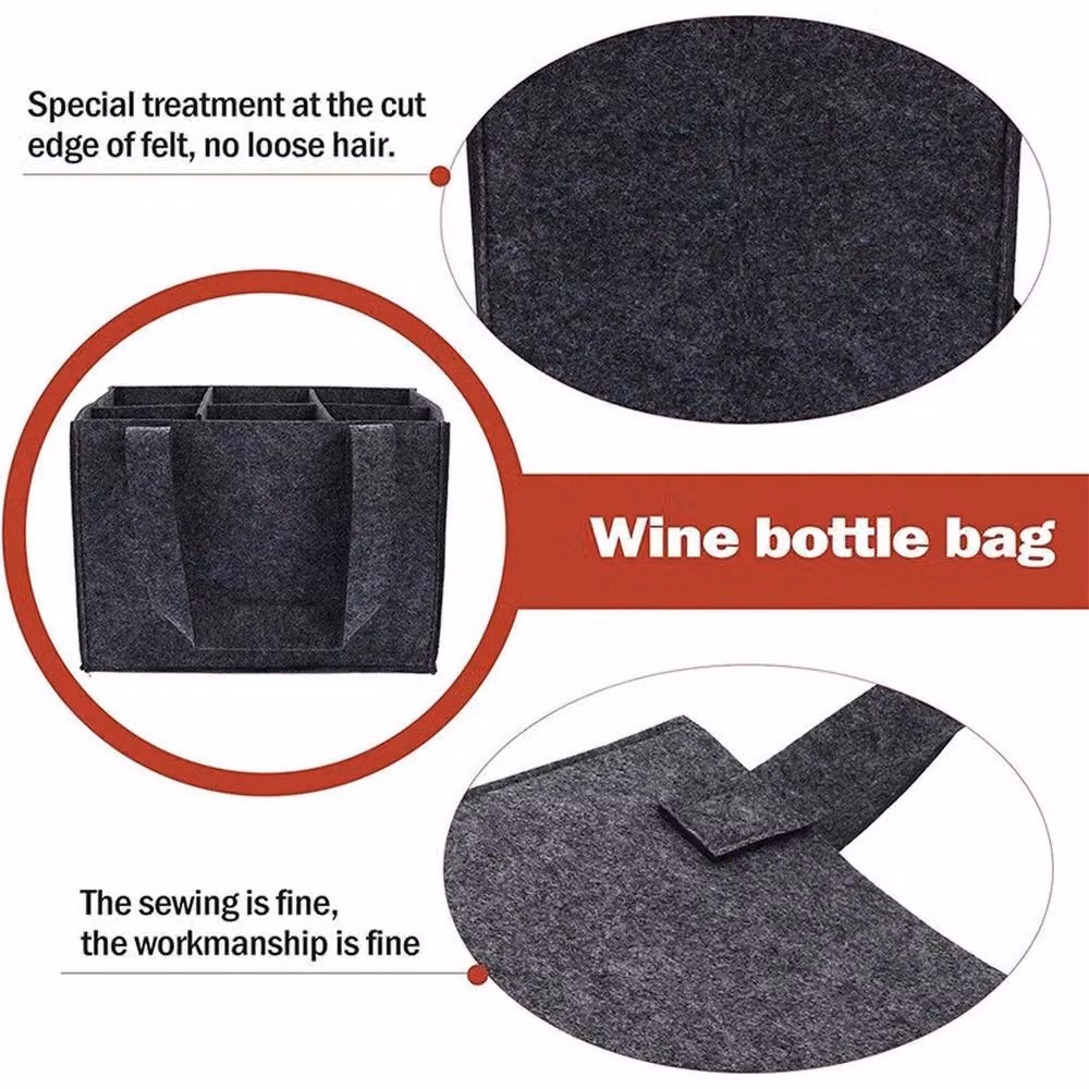 EONLION Grey Felt Wine Bottle Carrier for 6 Bottles – 3
