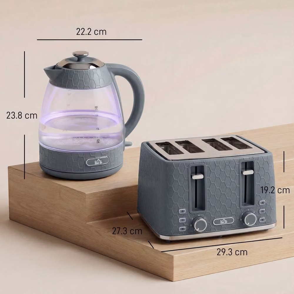 HOMCOM Grey Glass Kettle and Toaster Set – 3