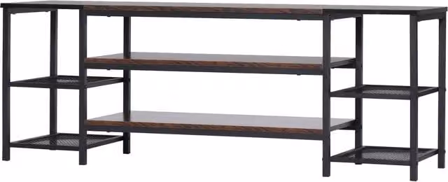 Furnold 3 Tier Wide Industrial Rustic TV Stand Unit with Open Shelves in Black