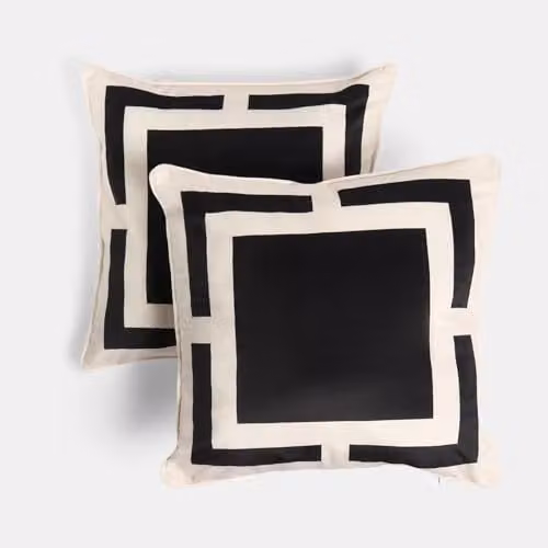 OHS 2 Pack Square Graphic Print Matte Velvet Decorative Cushion Covers, Black, W/D/H: 45 x 45 x 45 cm – 1