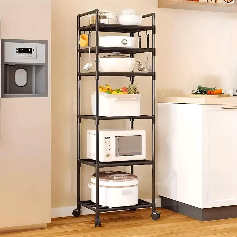 EONLION 6 Tier Metal Storage Shelf with Wheels in Black – 4