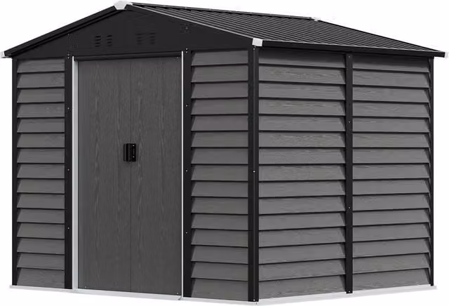 Lifeideas Apex Metal Garden Shed with Gable Roof and Double Doors in Grey, Height: 241 cm