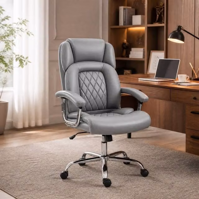 STILVORA Grey Executive Office Chair with Headrest and Synthetic Leather Swivel Seat – 1