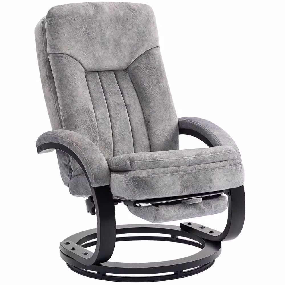 HOMCOM Grey Velvet Swivel Recliner Armchair with Integrated Footrest and Manual Lever – 6