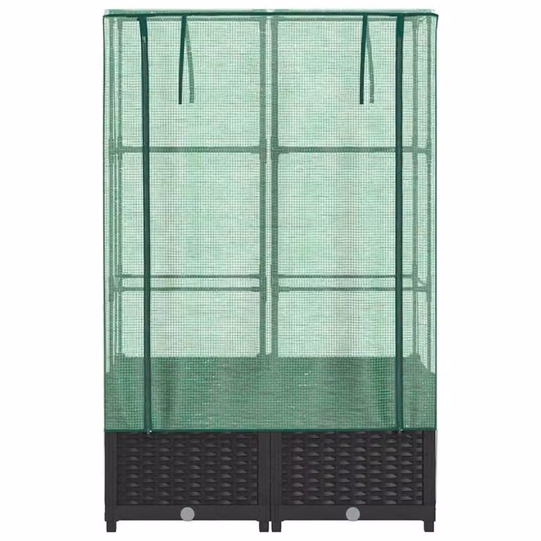 Berkfield Home Raised Bed with Greenhouse Cover in Black Rattan Look, W/D/H: 80 x 40 x 138 cm