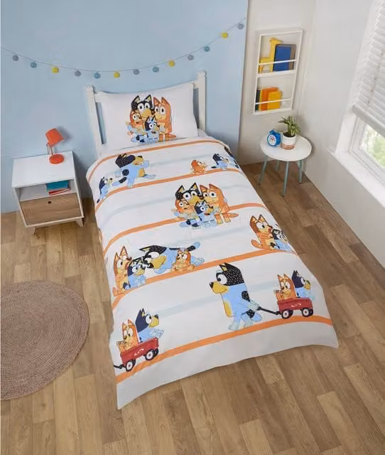 Dreamtex Bluey Reversible Pure Cotton Duvet Cover and Pillowcase Set, Blue and White, W/H: 137 x 198 cm