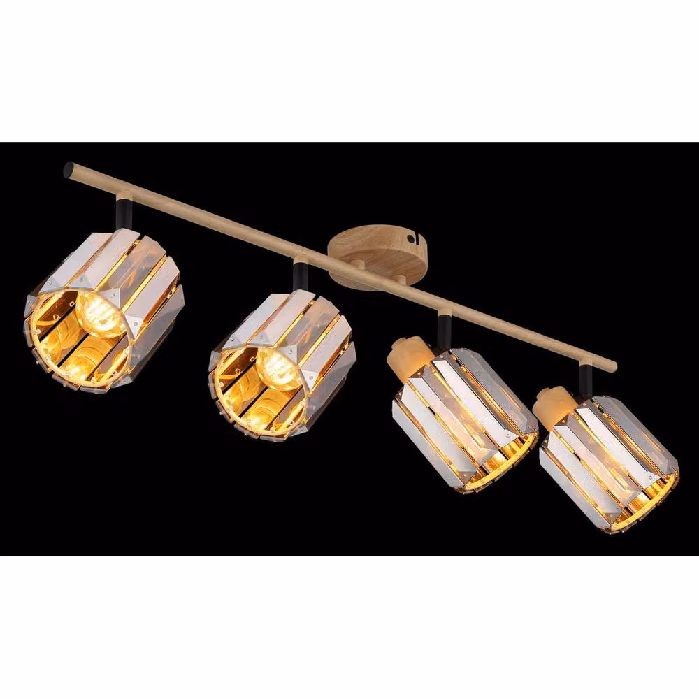 Netlighting Run Ceiling Spotlight Bar in Brown Wood Look with Smoke Crystals, 4x E14, L 64 x W 9 x H 15 cm – 5