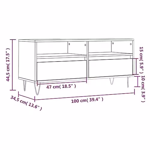 vidaXL TV Cabinet in Grey, W/D/H: 100 x 34.5 x 44.5 cm – 2