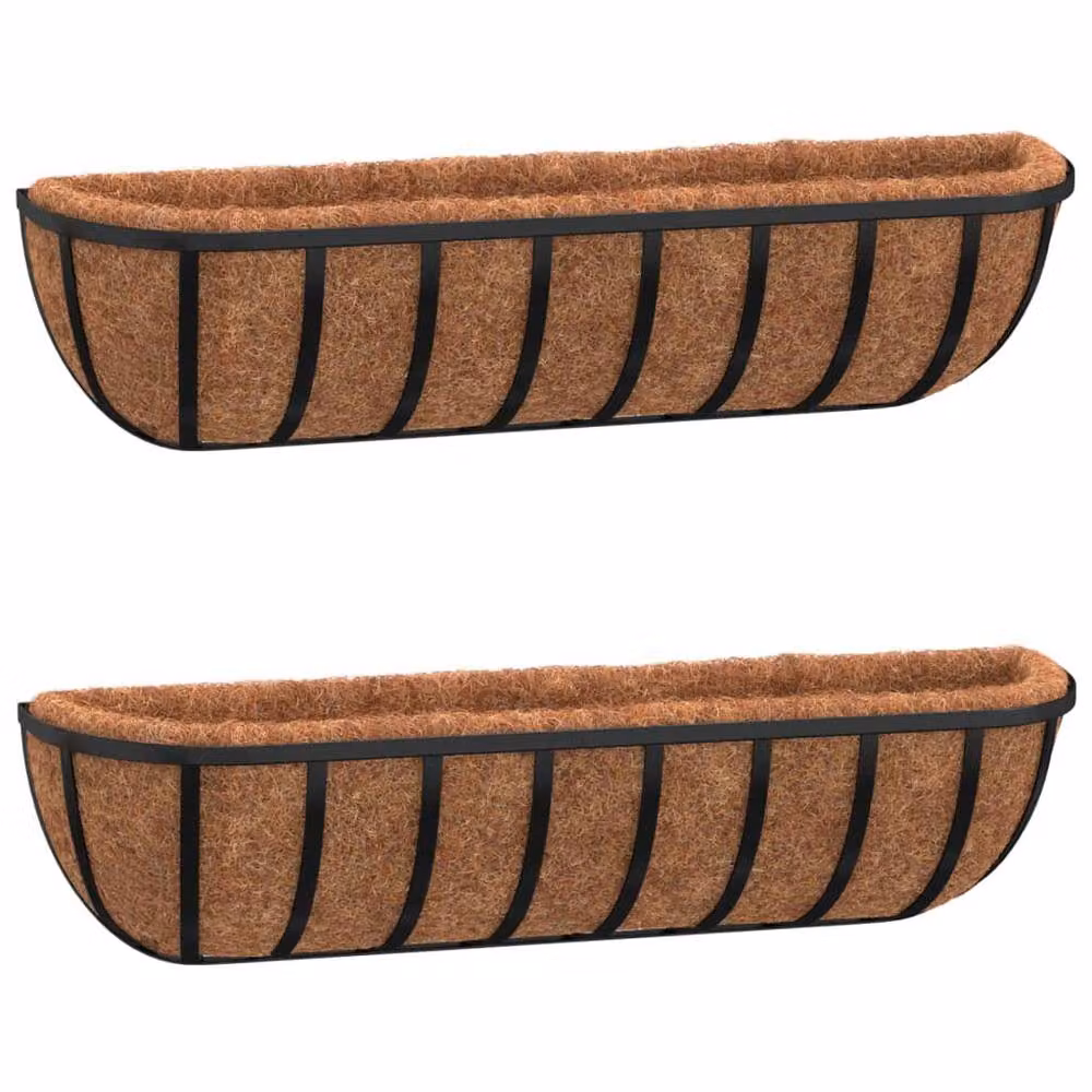Berkfield Home Steel Wall Trough Planters with Coco Liners, Black, 2 Pack, W: 91 cm, D: 20 cm, H: 23 cm – 3