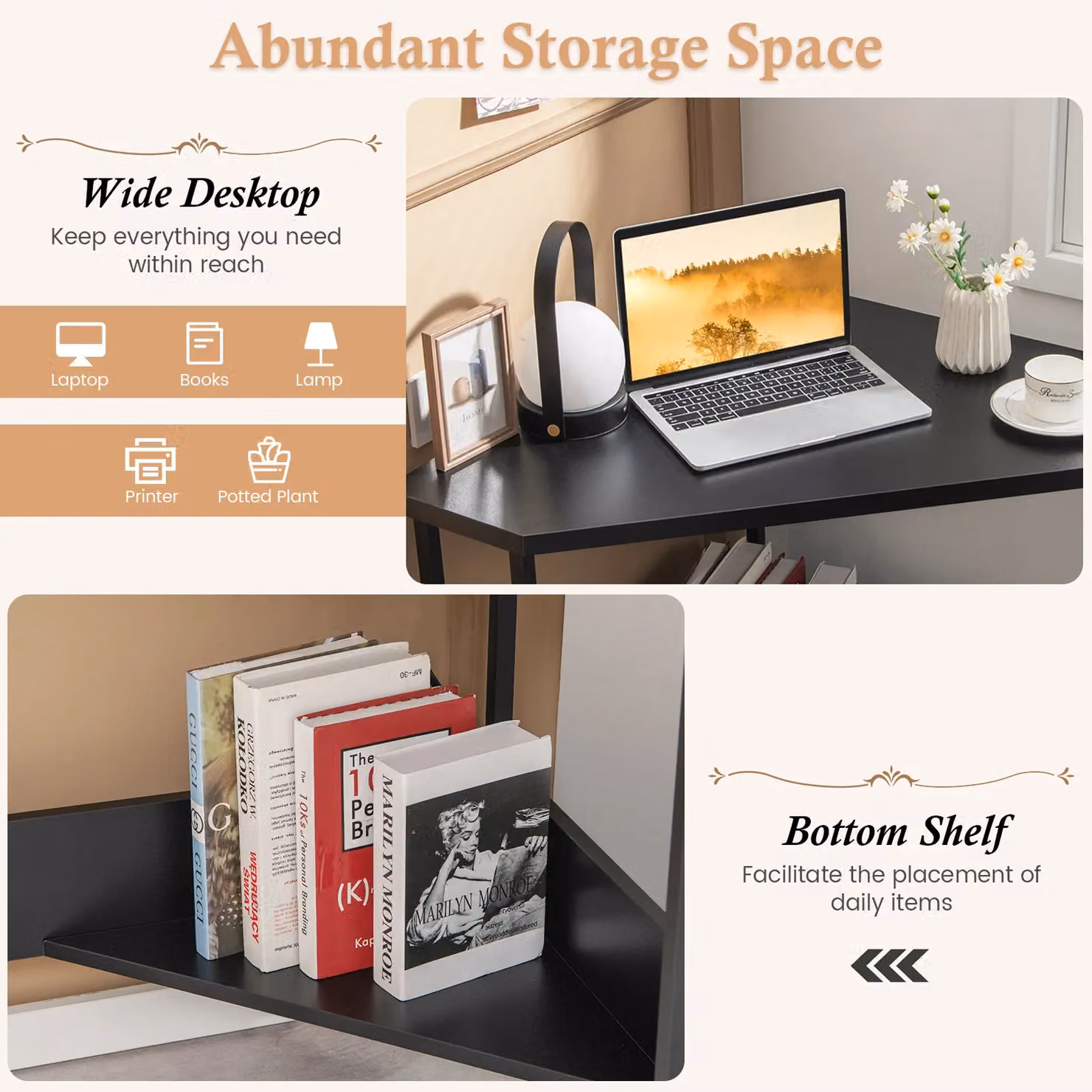 Costway Modern Triangle Corner Desk with Power Outlet in Black – 4