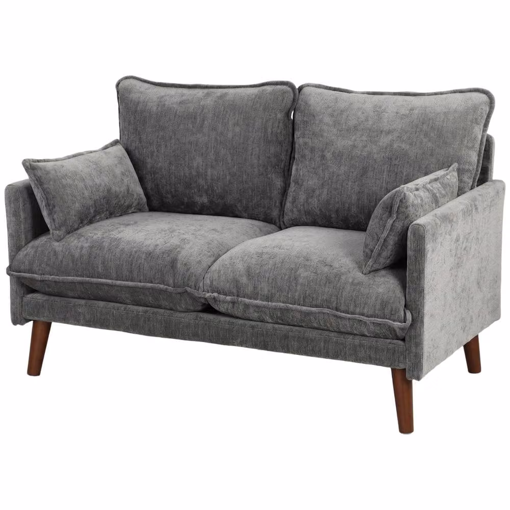 STILVORA 2 Seater Modern Sofa in Grey Velvet-Feel Fabric with Scatter Cushions – 3
