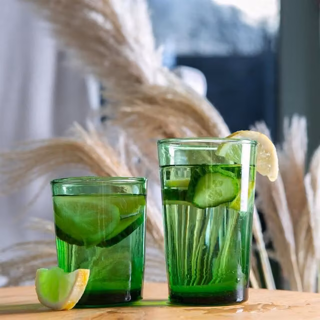Nicola Spring MA 12-Piece Recycled Green Glassware Set with Highball Glasses and Whisky Tumblers