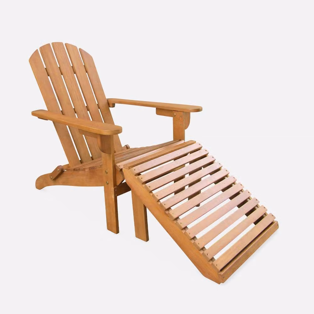 sweeek Retro Wooden Garden Deck Chair with Side Table and Armrests in Light Brown – 2