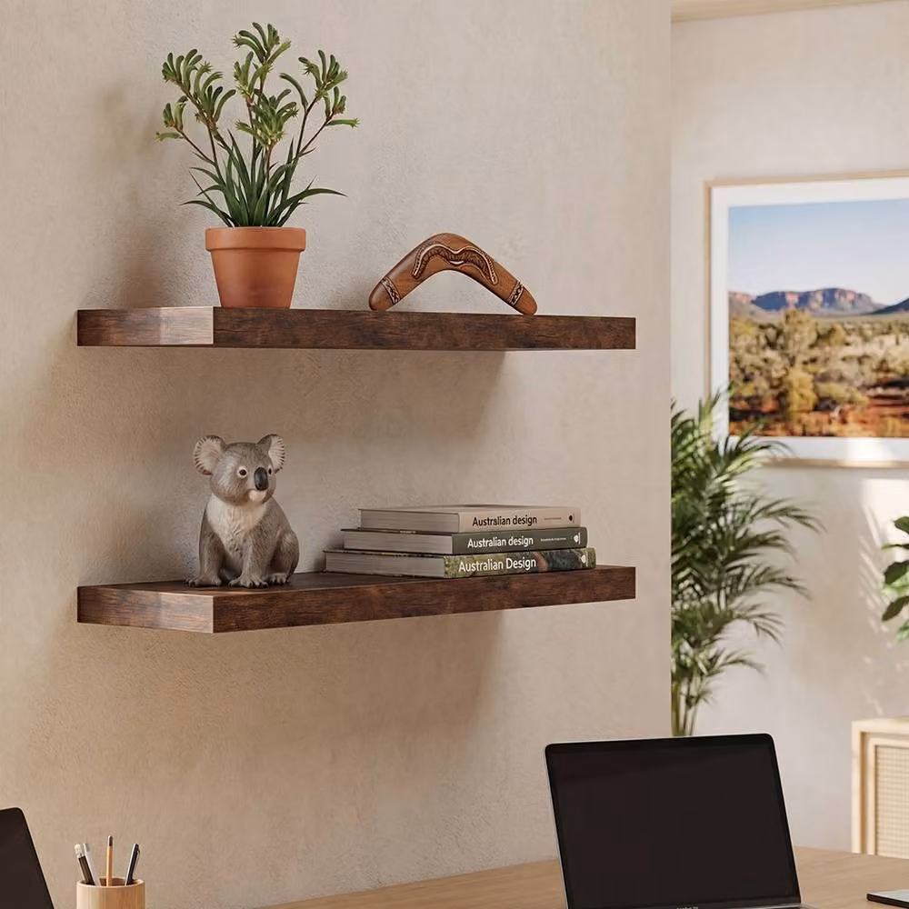 Levede Modern Brown Wood Floating Wall Mounted Storage Shelves, 2 Pack – 2