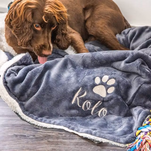 Duncan Stewart Personalised Grey Sherpa Fleece Dog Blanket