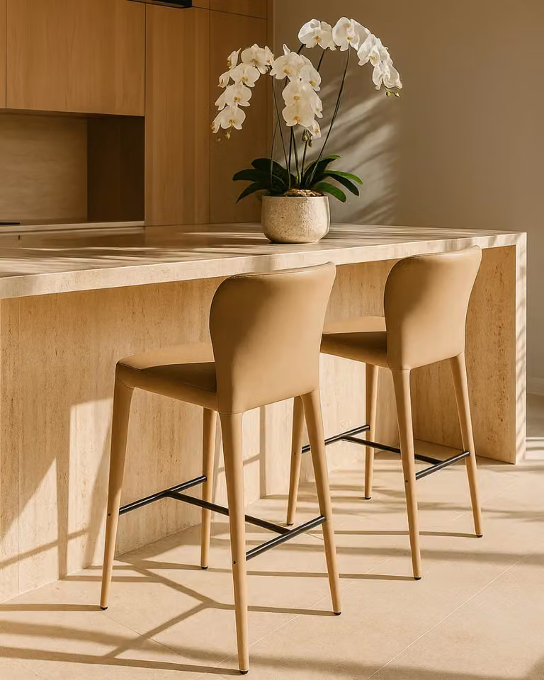 Tommy Franks Sarzana Modern Upholstered Bar Stool in Black and Beige, H 105 x W 47 x D 59 cm