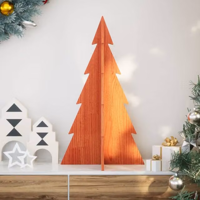 Berkfield Home Rustic Wooden Tabletop Christmas Tree in Wax Brown, Height: 80 cm