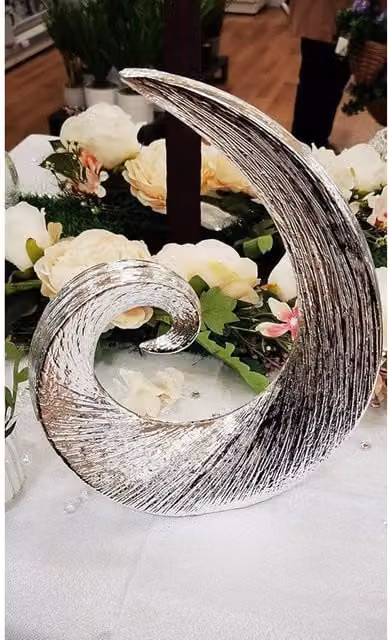 Biznest Abstract Silver Titanium Brushed Swirl Tabletop Ornament