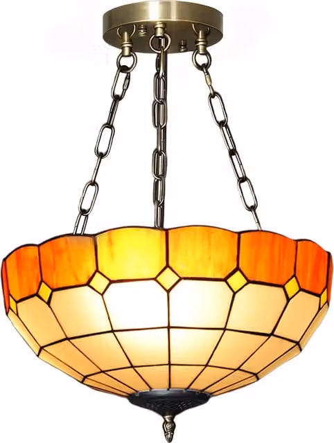 HOMCOM Tiffany Style Vintage Ceiling Light, Multicolour Glass and Copper Chandelier with 3 E27 Sockets – 1