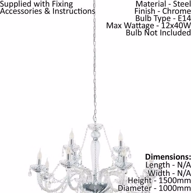 Loops Chandelier in Chrome Plated Steel with Transparent Glass Droplets, E14 Bulb Compatible – 1