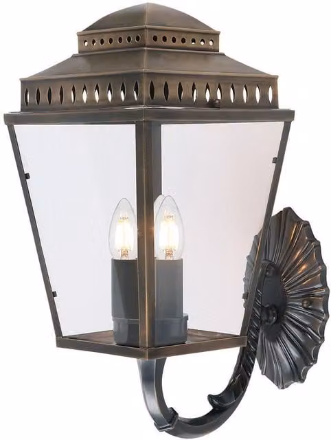 Netlighting Mansion House 3 Light Outdoor Wall Lantern in Brass with Yellow Glass, IP44, E14