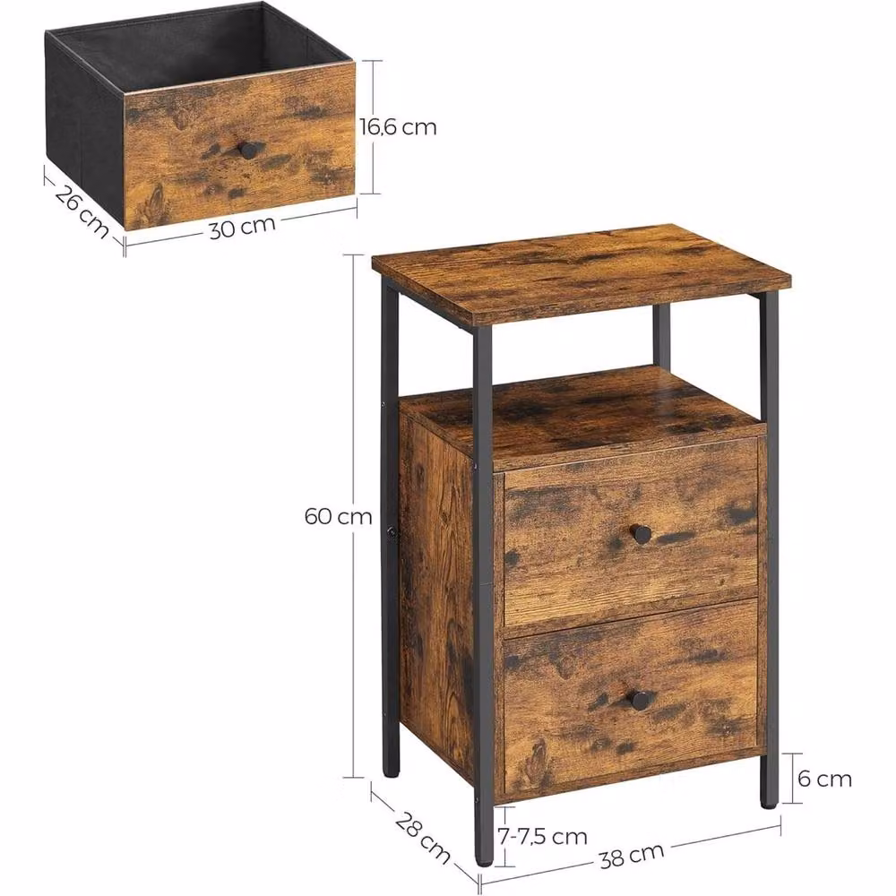 VOGREX Industrial Nightstand with 2 Drawers in Brown and Black – 2