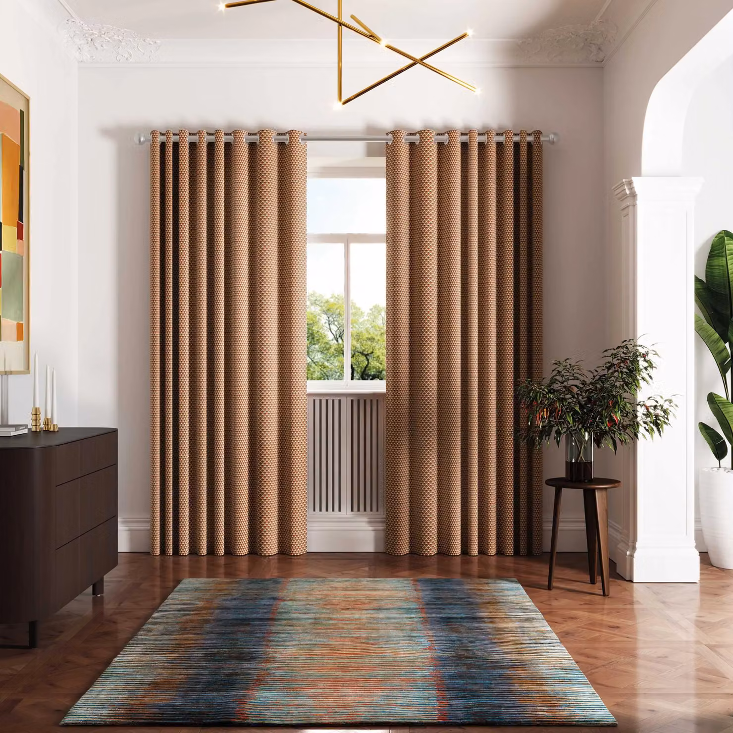 Ted Baker Palm Geo Cotton Lined Eyelet Curtains in Terracotta, Width: 228.6 cm, Height: 182.88 cm – 2