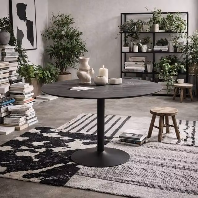 Wyld Haus Ibiza Round Dining Table in Black with Ash Wood Finish, Diameter: 110 cm – 1