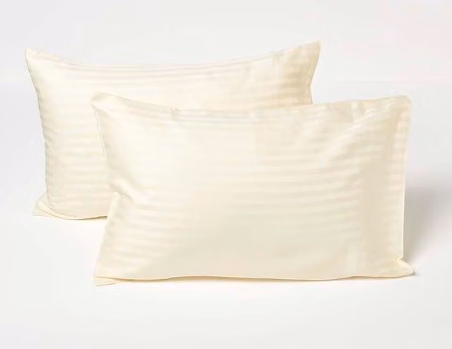 Homescapes Yellow Striped Cotton Kids Pillowcases, 2 Pack, W/H: 40 x 60 cm