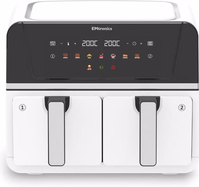EMtronics 9 Litre Dual Zone Double Basket Air Fryer in White