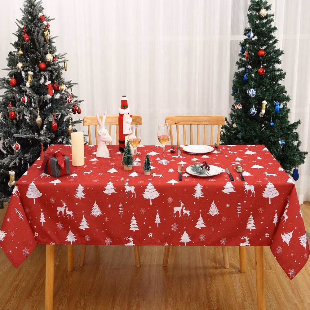 London Boutique Red Christmas Tablecloth, Waterproof and Washable Rectangular Table Cover, W: 137.16 cm, D: 274.32 cm – 3