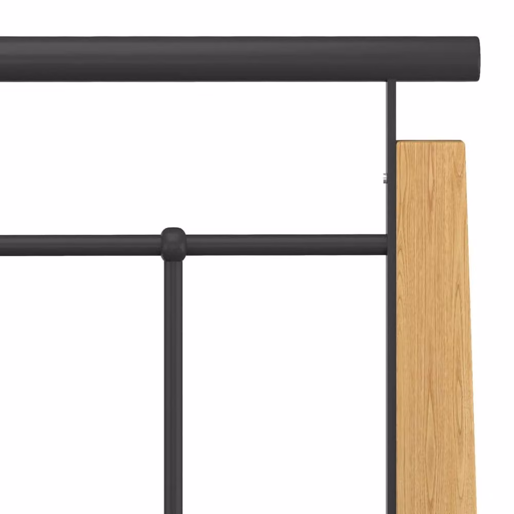 Berkfield Home Metal and Solid Oak Wood Bed Frame, Black, W/D/H: 90 x 200 cm – 2