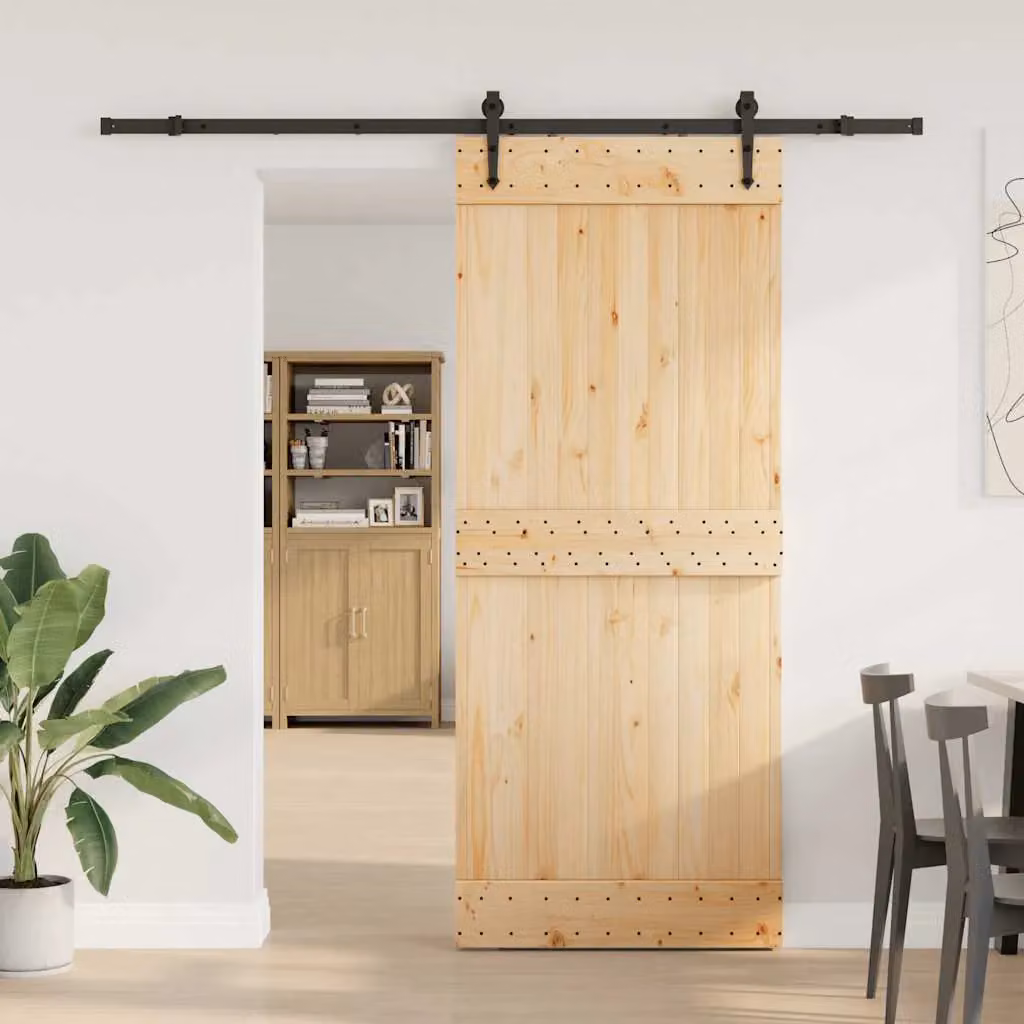 Berkfield Home Rustic Sliding Door with Hardware Set in Brown Solid Pine Wood, W: 85 cm, H: 210 cm – 1