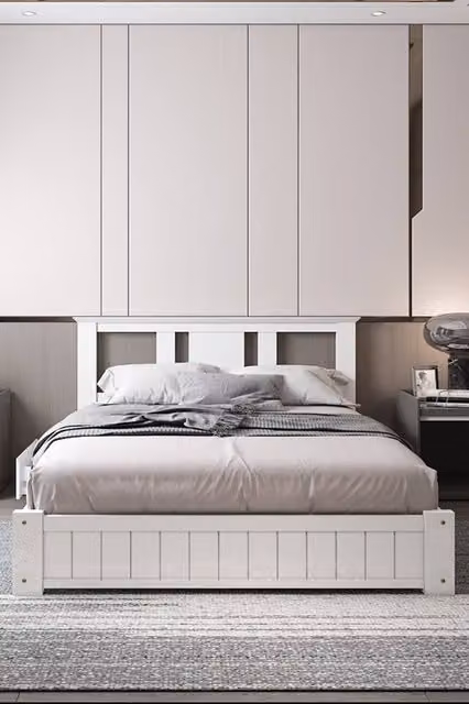 Somnior Elwood White Solid Wood Bed Frame with 3 Drawers, Single, W: 90 cm, L: 190 cm