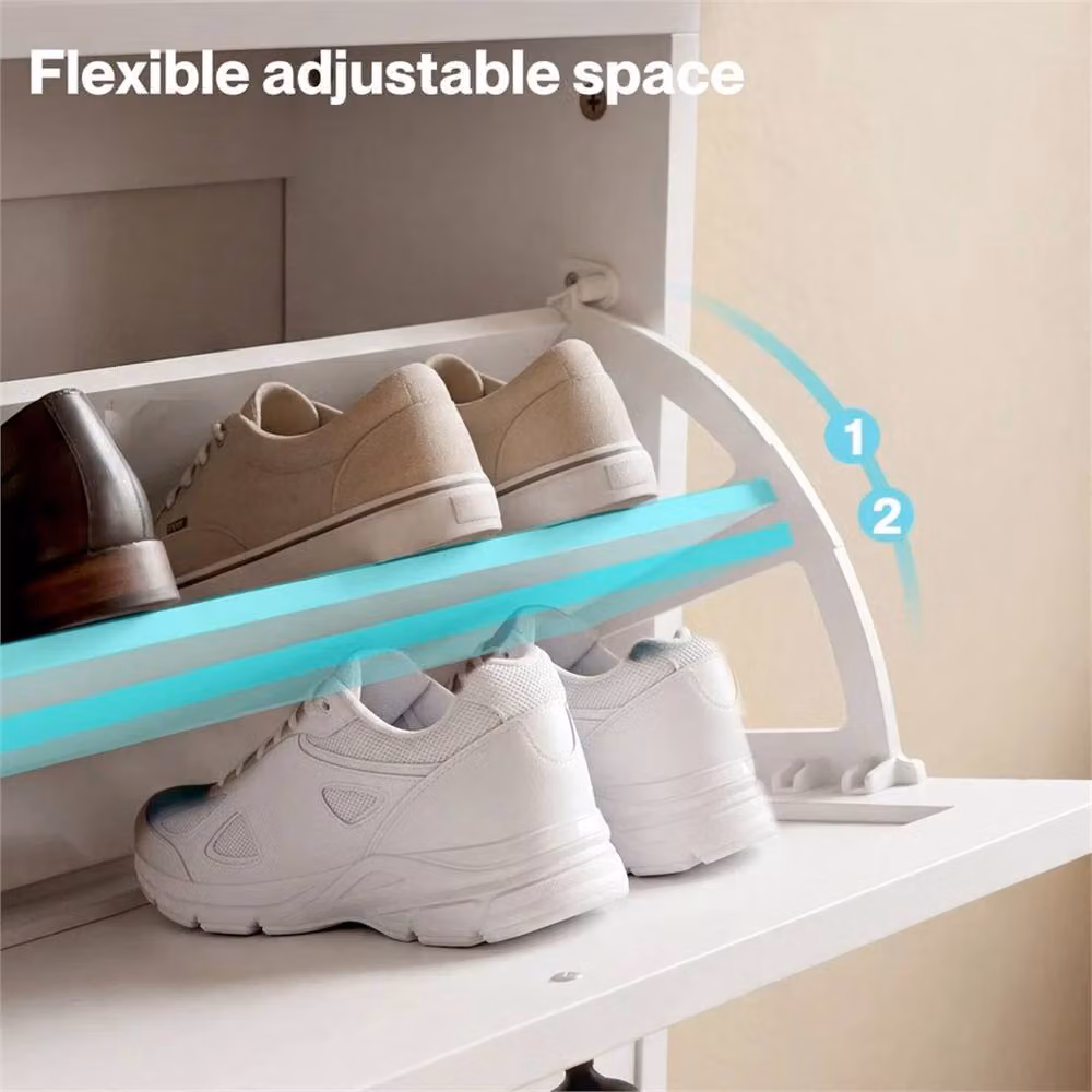 EONLION Slim White Shoe Cabinet with Tilting Compartments and Internal Shelves – 2