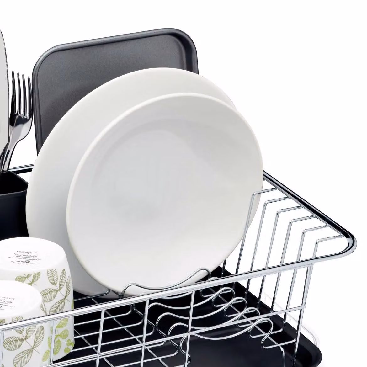 KitchenCraft Silver Dish Drainer Rack with Drip Tray and Cutlery Holder, W: 42 cm, D: 15.5 cm, H: 15.5 cm – 6