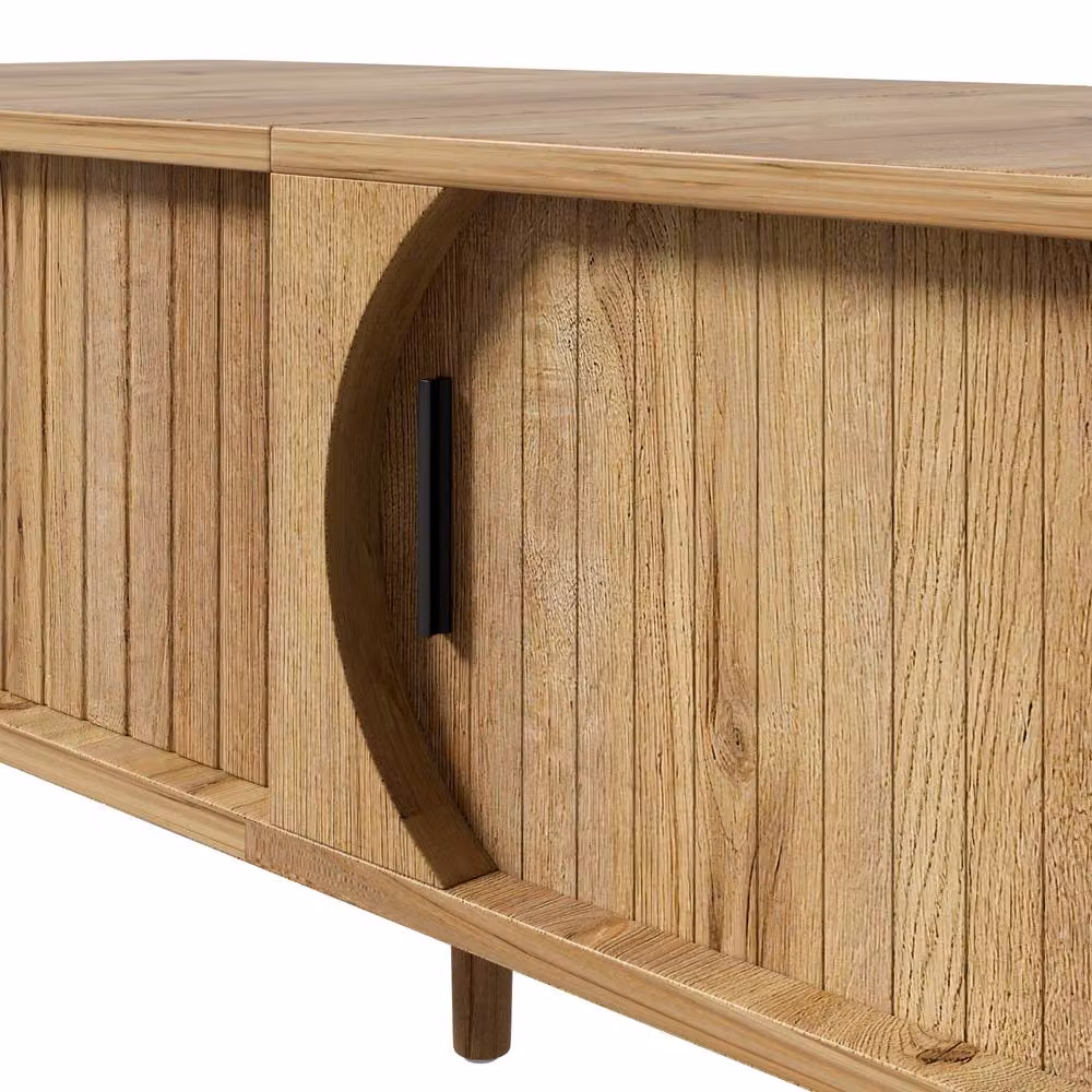 Merax Modern Scandinavian Lift Top Coffee Table with Sliding Door Storage in Brown – 4
