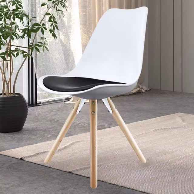 Fusion Living Soho Modern Dining Chair in Black and White with Synthetic Leather and Wood Legs