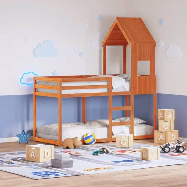 Berkfield Home Single Solid Wood Pine Bunk Bed in Wax Brown, W/D/H: 90 x 190 cm – 1