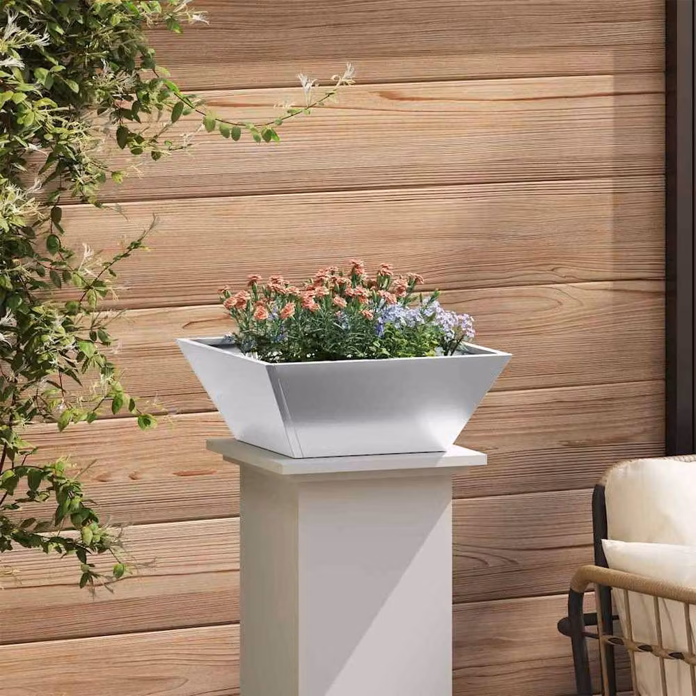 Berkfield Home Modern Garden Bowl Planter in Silver Galvanised Steel, W/D/H: 40 x 40 x 15 cm – 4