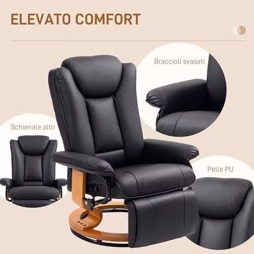 HOMCOM Black Synthetic Leather Manual Recliner Chair with 360 Degree Swivel and Footrest – 7