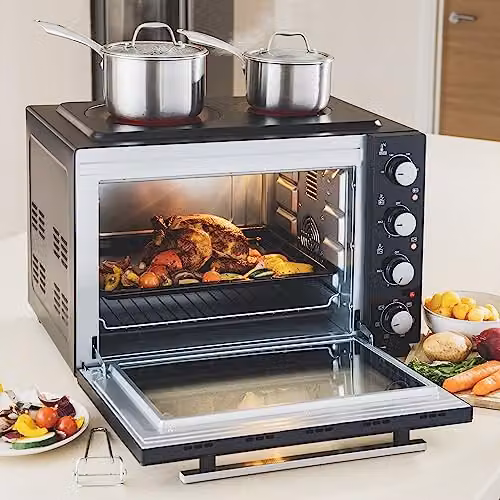 Cooks Professional Mini Portable Oven with Ceramic Hobs, Black and Silver, 48L Capacity – 2