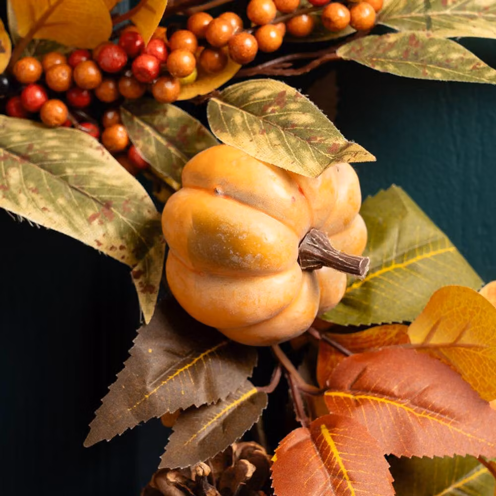 Scottish Everlastings Ltd Autumnal Pumpkin Wreath in Orange and Brown, Diameter: 45 cm – 3