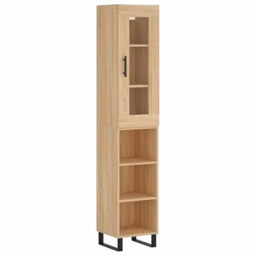 vidaXL Highboard in Brown Sonoma Oak with Glass Doors and Internal Shelves, W/D/H: 34.5 x 34.0 x 180.0 cm