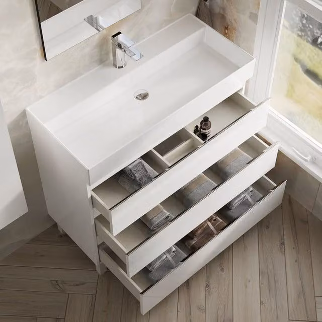 Banyetti Vatilla Gloss White Floorstanding Bathroom Vanity with Veneto 1 Basin, W: 100 cm, H: 84 cm, D: 45 cm