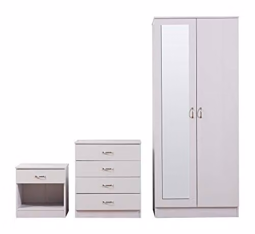 Harmin Modern 3 Piece White Glossy Bedroom Furniture Set – 3