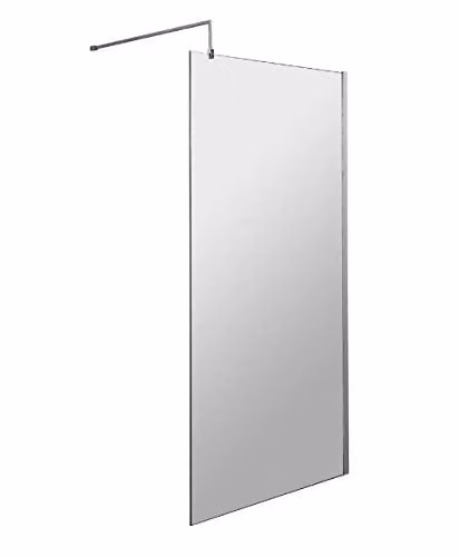 Nuie WRSC14 Modern Rectangular Wetroom Screen, 8mm Toughened Safety Glass, Clear, W: 140 cm, H: 185 cm, Polished Chrome
