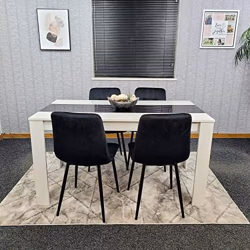 Kosy Koala Modern Dining Table Set with 4 Black Velvet Chairs and White Glass Top, W/D/H: 140 x 80 x 75 cm – 3