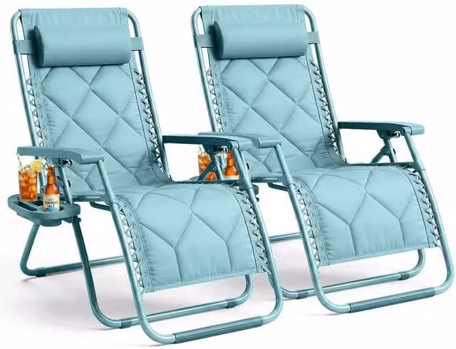 Keplin Set of 2 XXL Premium Heavy Duty Quilted Zero Gravity Chairs in Mint Green and Turquoise – 1