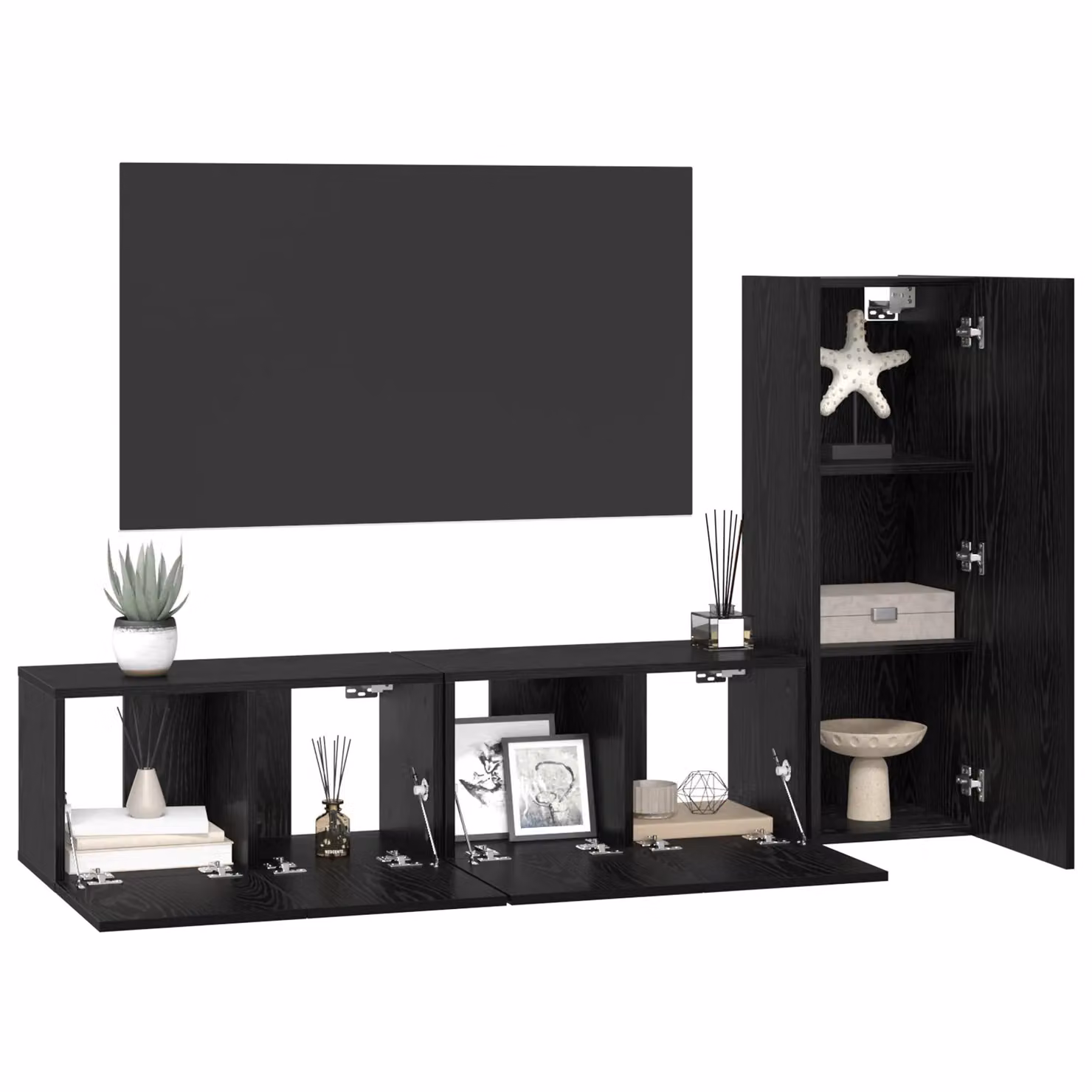 Berkfield Home Modern 3-Piece TV Cabinet Set in Black Oak, W/D/H: 30.5 x 30 x 90 cm – 3